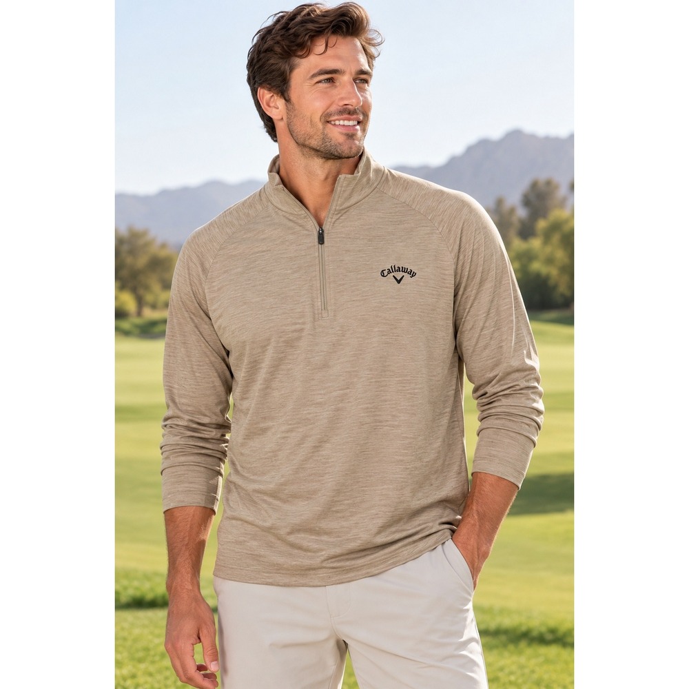 Callaway Mens 2X Tan Heathered Quarter Zip Golfcore Pullover Elevated Basics